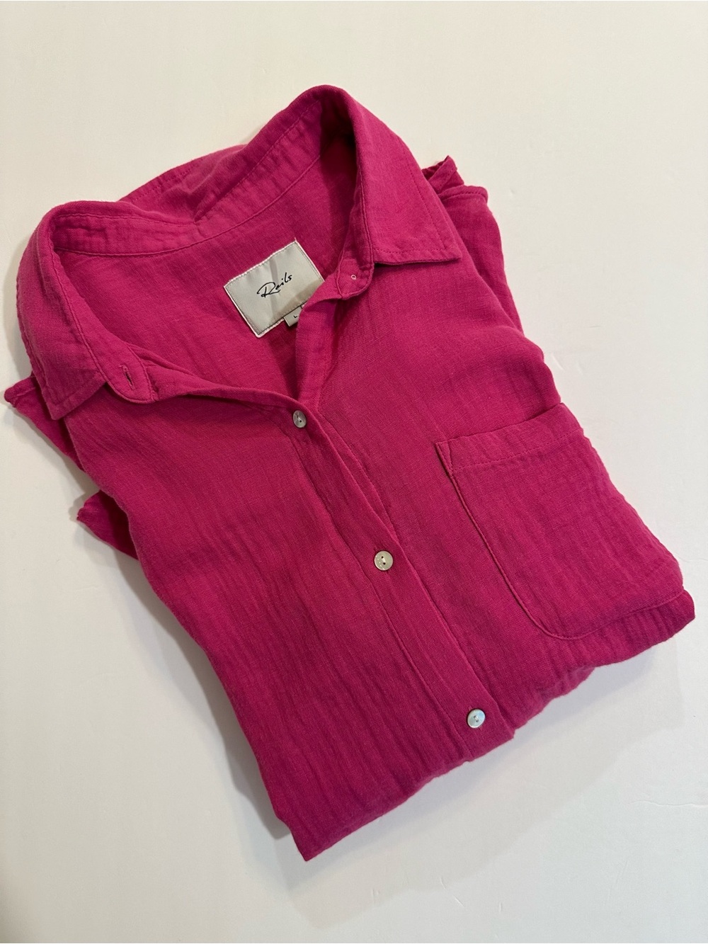 Rails Ellis Shirt Large Berry Pink Organic Cotton Gauze Button Down $178